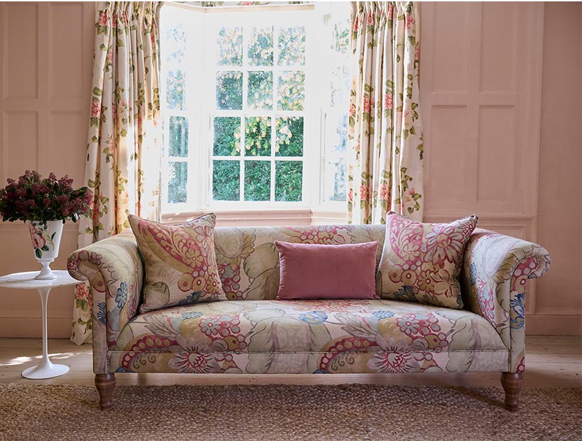 Masham 3 Seater Sofa in Floral Linen Carcassonne Laurel